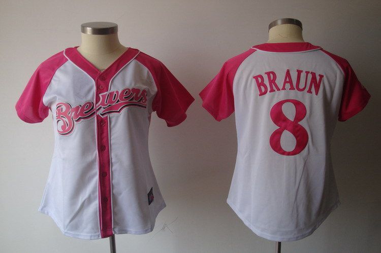 Women 2017 MLB Milwaukee Brewers #8 Braun Pink Splash Fashion Jersey->->Women Jersey